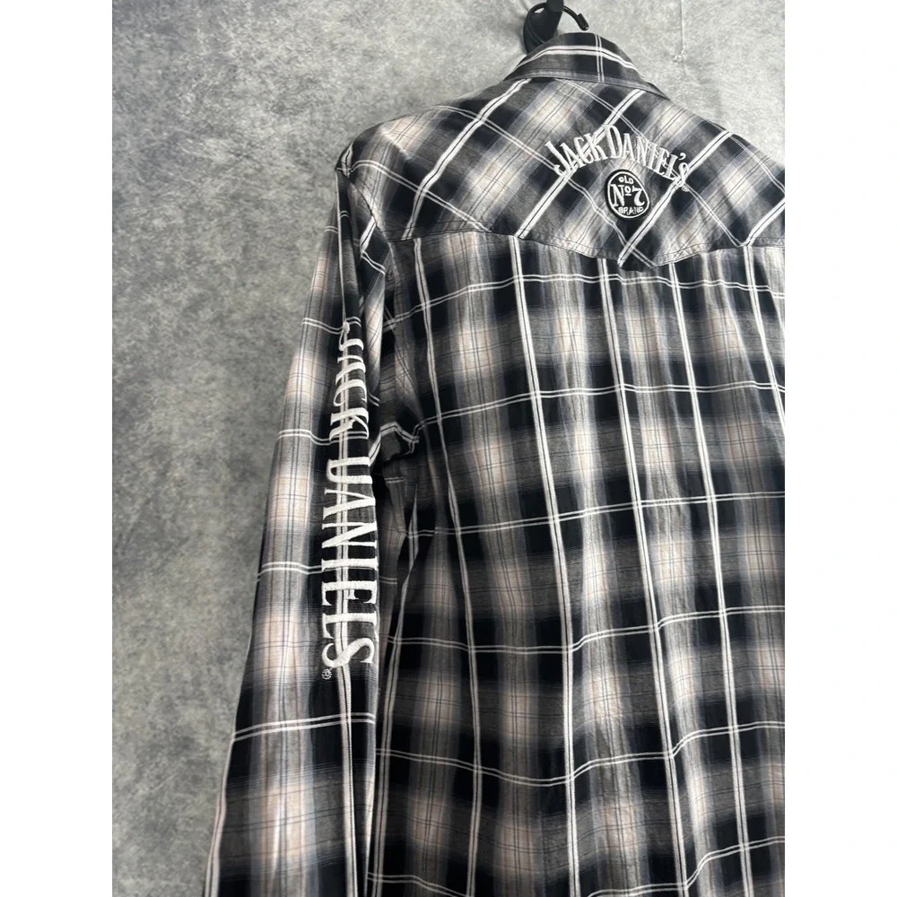 Jack Daniels Long Sleeve Button Up Western Plaid Shirt Snap Buttons Sz Large